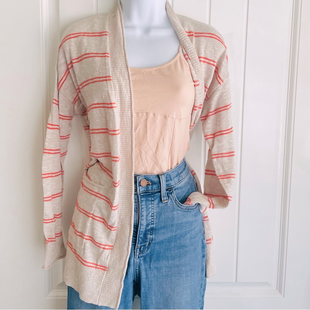 Madewell Striped Red & Cream Knit Cardigan Sweater in EUC Sz Small